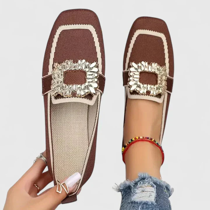 Square Toe Buckle Embellished Slip On Loafers