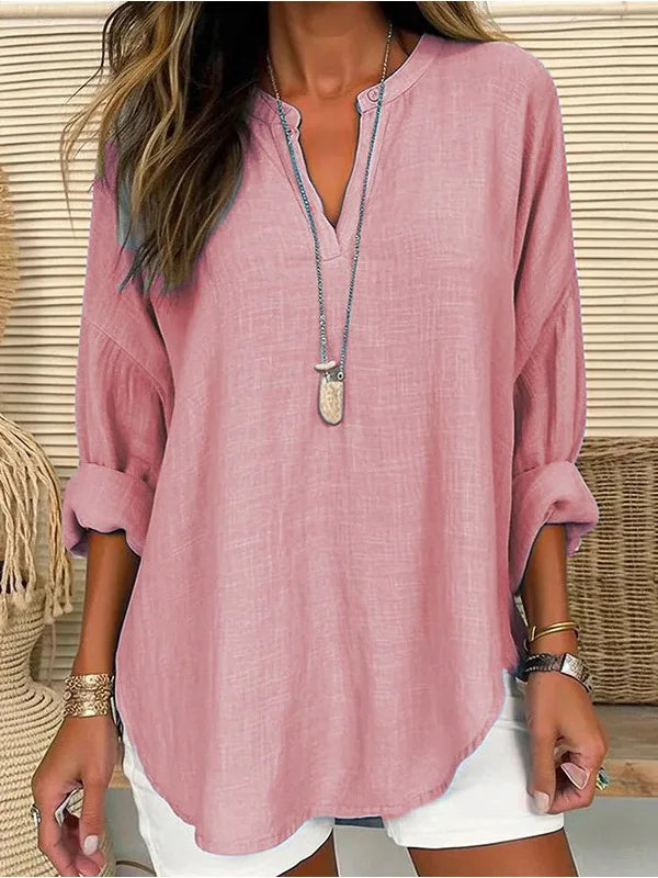 Loose Notched Curved Long Dropped Banded Top