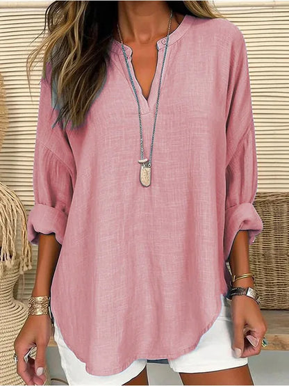 Loose Notched Curved Long Dropped Banded Top