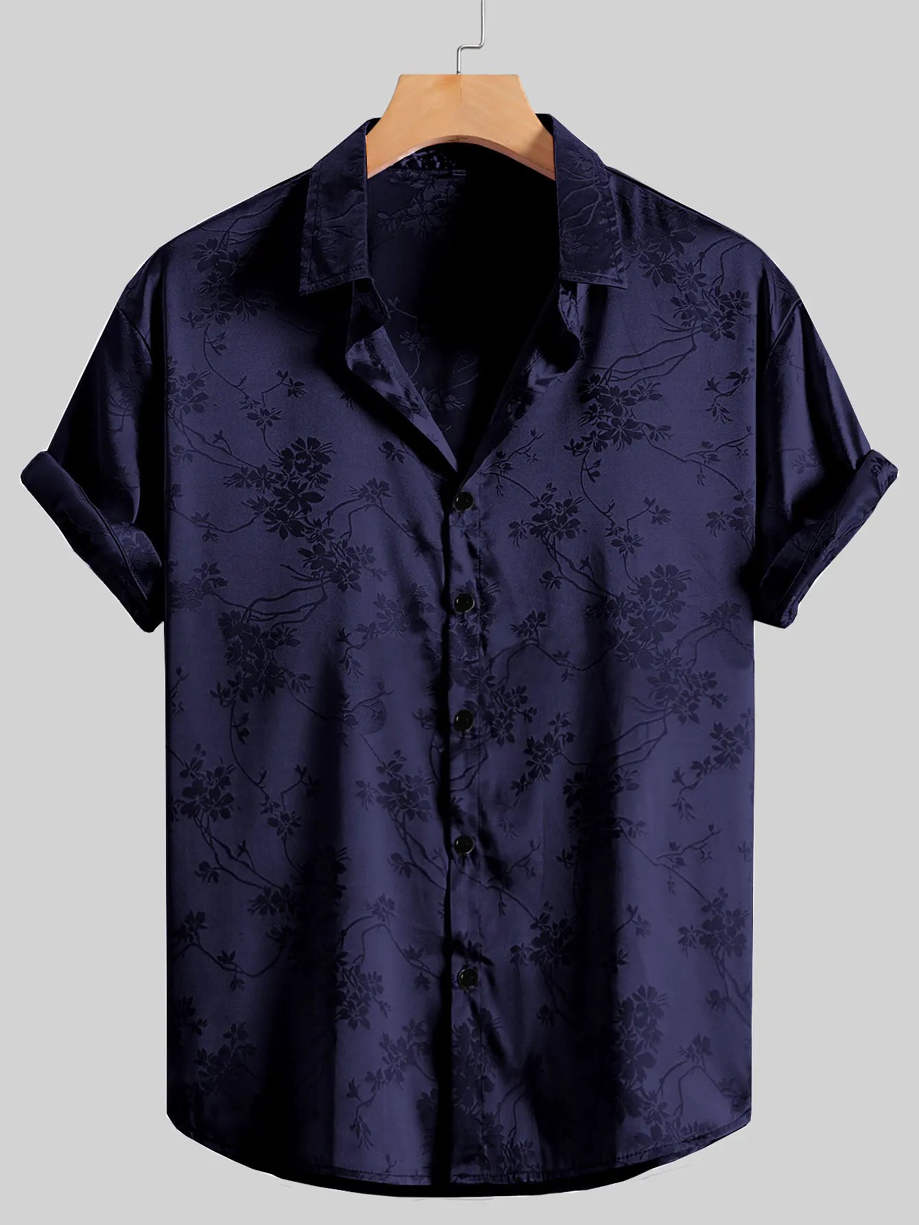 Floral Embroidered Collared Buttoned Rolled Curved Loose Shirt