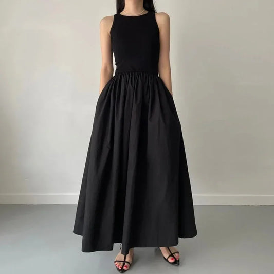 Plunging Neckline Pleated Flowy Floor Length Dress