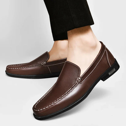 Contrast Stitching Square Toe Slip On Loafers