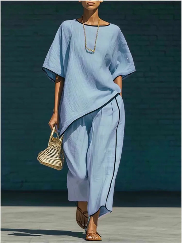 Loose Asymmetrical Round Wide Cropped Trimmed Set