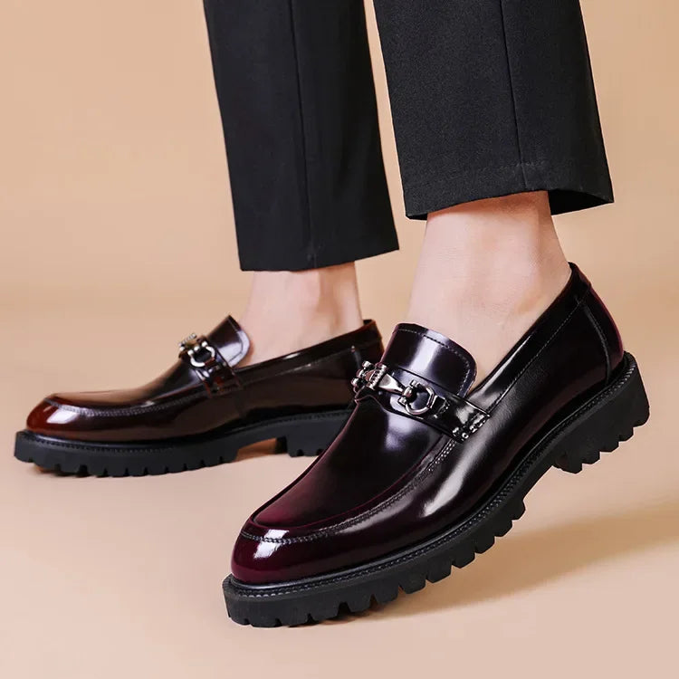 Polished Buckled Seamed Ridged Rounded Loafers