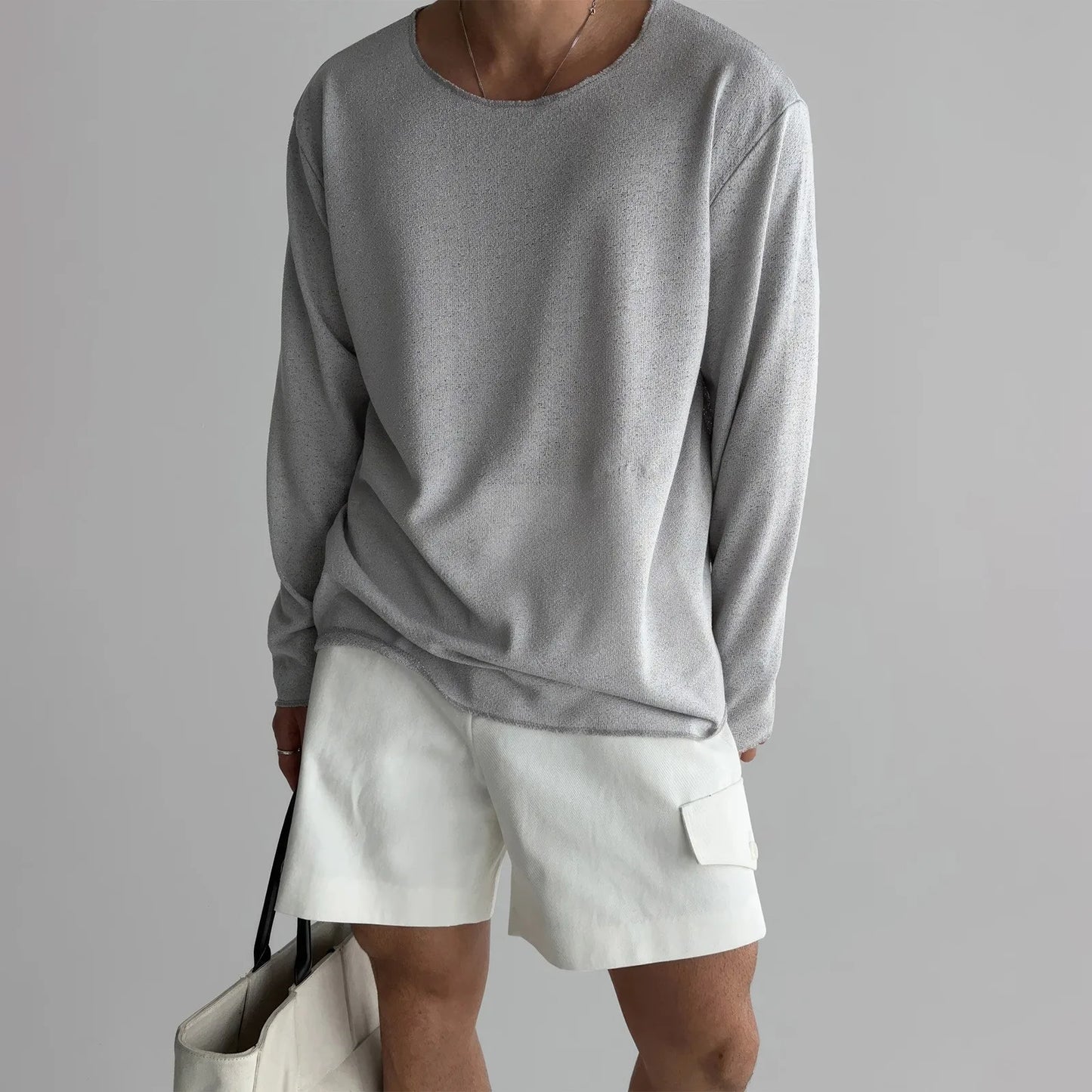 Men's Crew Neck Long Sleeve Loose Fit Knit Shirt