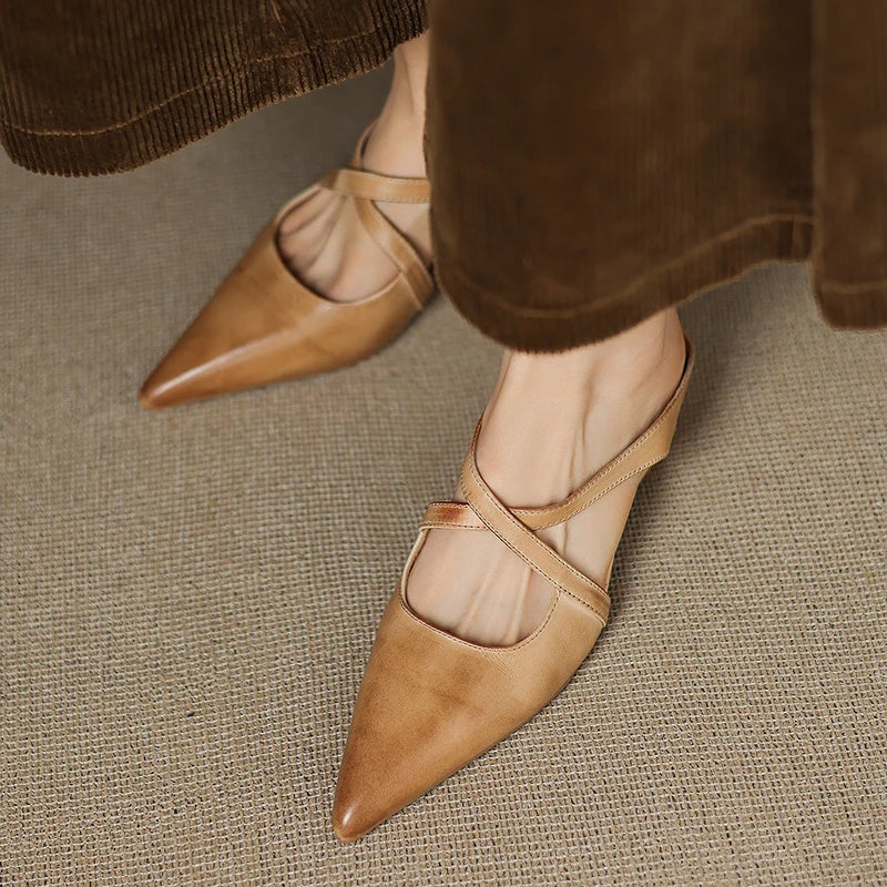 Slingback Low Heel Pointed Closed Toe Sandals