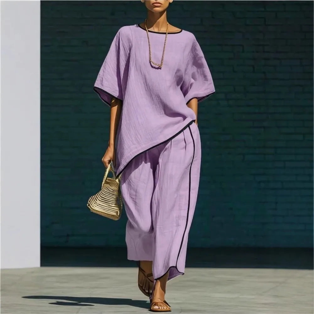 Loose Asymmetrical Round Wide Cropped Trimmed Set
