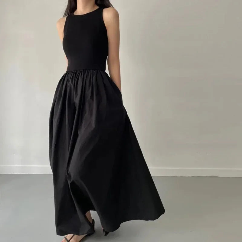 Plunging Neckline Pleated Flowy Floor Length Dress