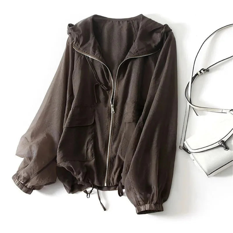 Hooded Zipped Pocketed Cuffed Relaxed Jacket