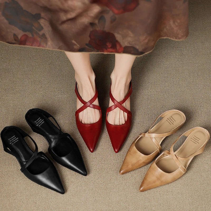 Slingback Low Heel Pointed Closed Toe Sandals