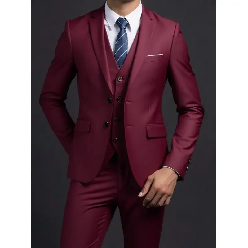 Solid Slim Three-Piece Suit Set