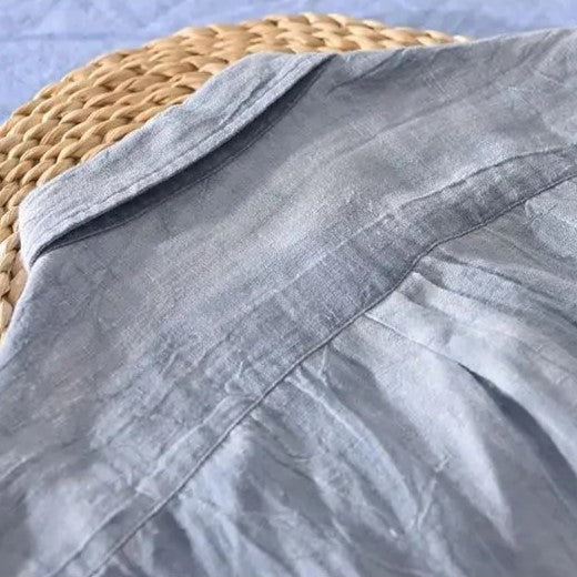 Loose Short Sleeve Cuffed Collared Buttoned Curved Shirt