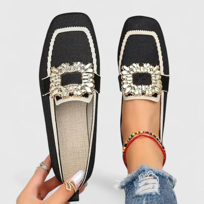Square Toe Buckle Embellished Slip On Loafers