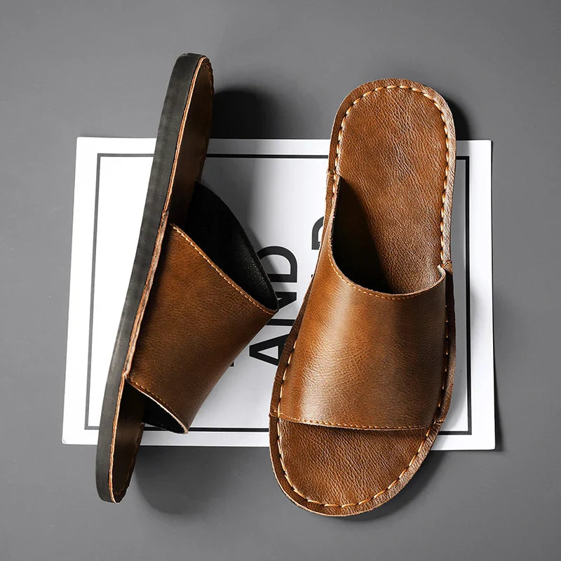 Open Toed Stitched Flat Textured Sandal