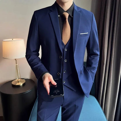 Solid Slim Three-Piece Suit Set