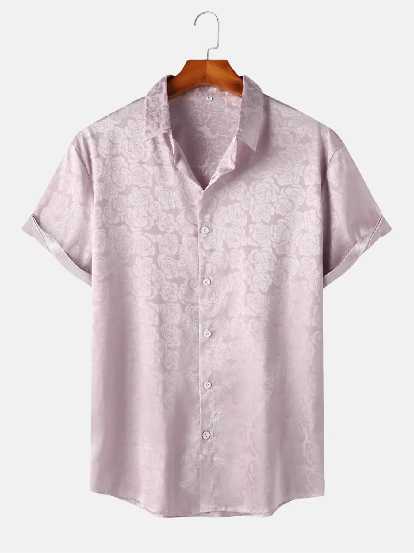 Floral Embroidered Collared Buttoned Rolled Curved Loose Shirt