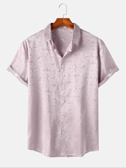 Floral Embroidered Collared Buttoned Rolled Curved Loose Shirt