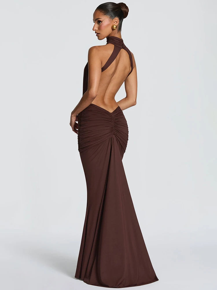 Sleeveless Side Cutout Gathering Floor Length Dress