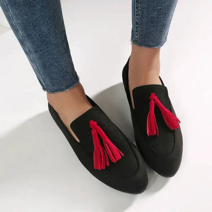 Tasselled Slip On Rounded Toe Flat Loafers