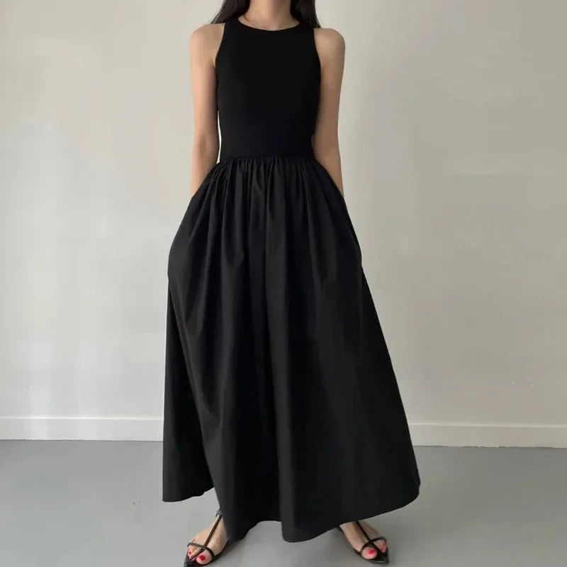Plunging Neckline Pleated Flowy Floor Length Dress
