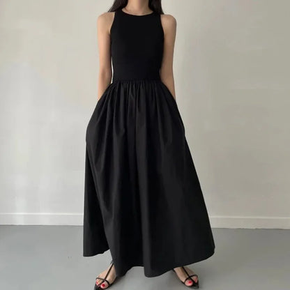 Plunging Neckline Pleated Flowy Floor Length Dress