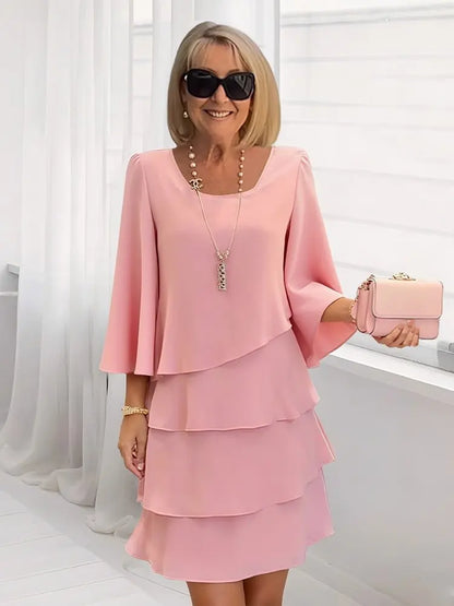Relaxed Scoop Neck Ruffled Skirted Shift Dress