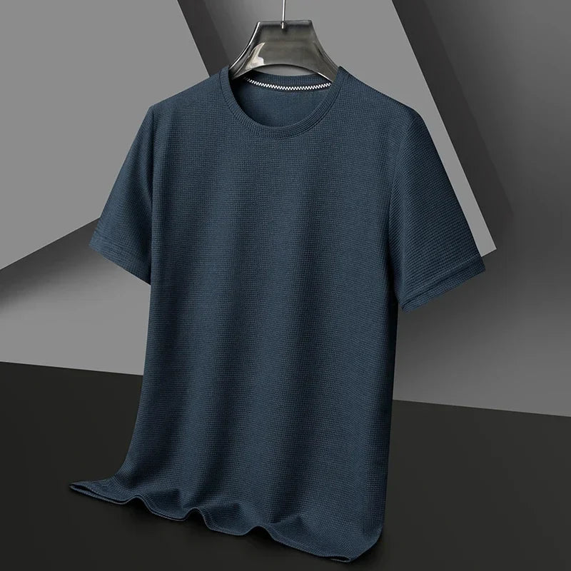 Short Round Neck Textured Ribbed Straight Shirt