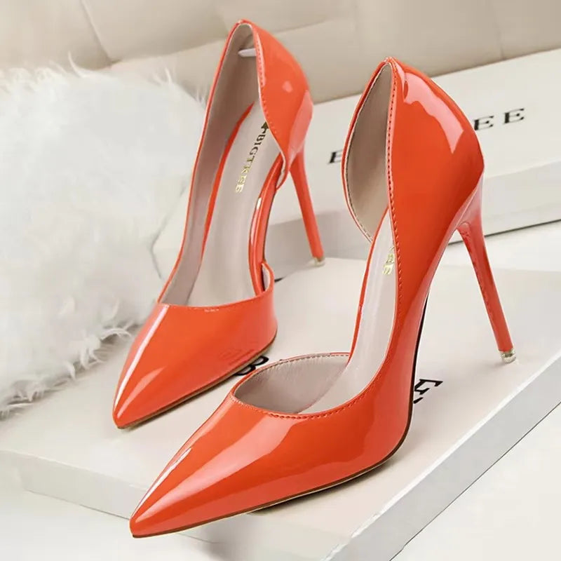 Pointed Closed Asymmetrical Cutout High Slender Heels