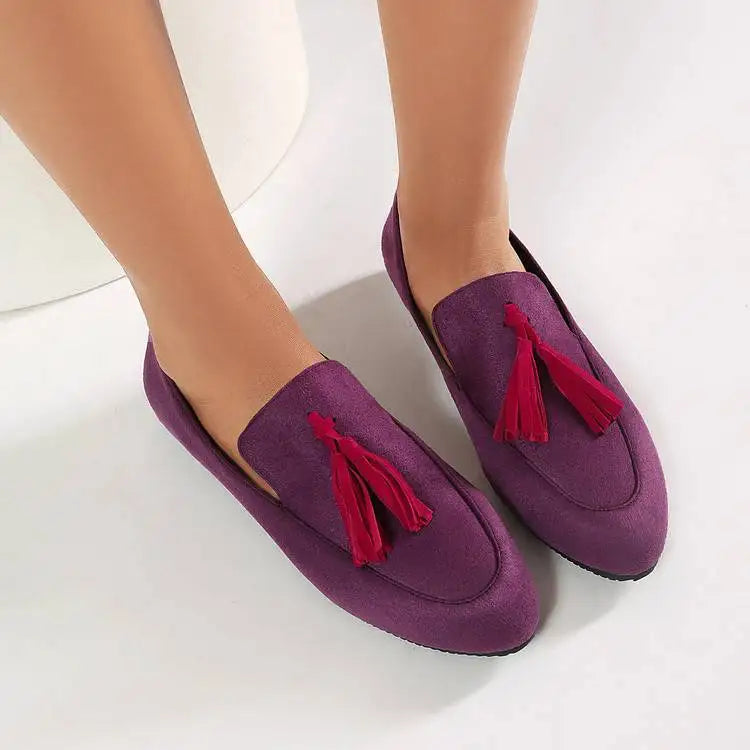 Tasselled Slip On Rounded Toe Flat Loafers