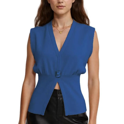 Sleeveless Plunging Neckline Split Hem Top