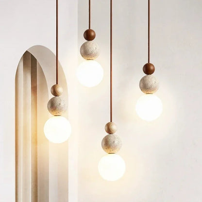 Stone and Wood Orb Pendant Light