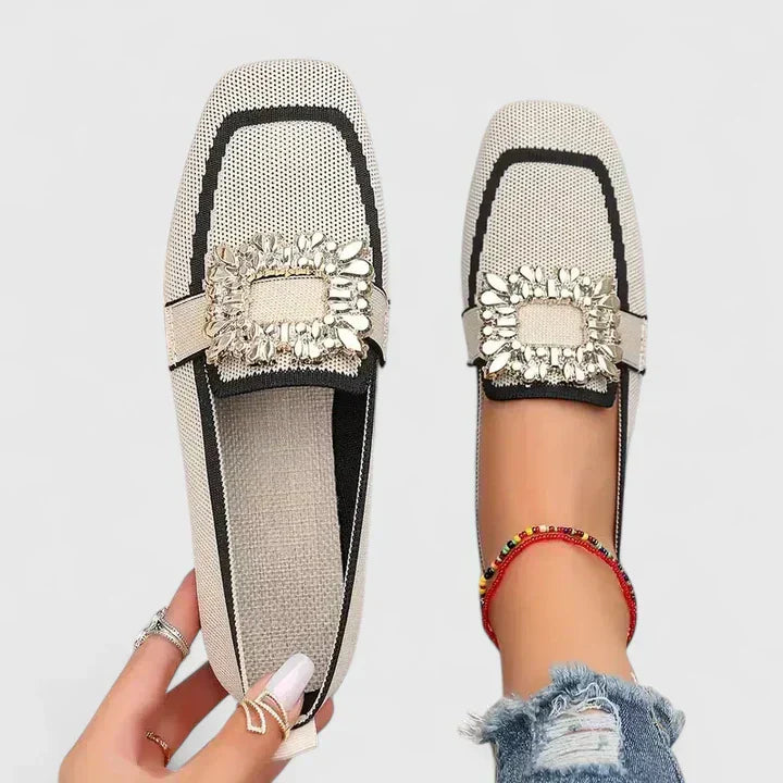 Square Toe Buckle Embellished Slip On Loafers