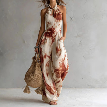 Halter Keyhole Sleeveless Wide Leg Jumpsuit
