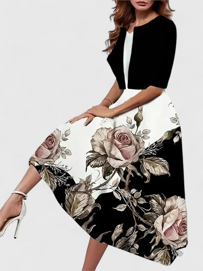 Floral Printed Layered Flared Sleeved Midi Dress