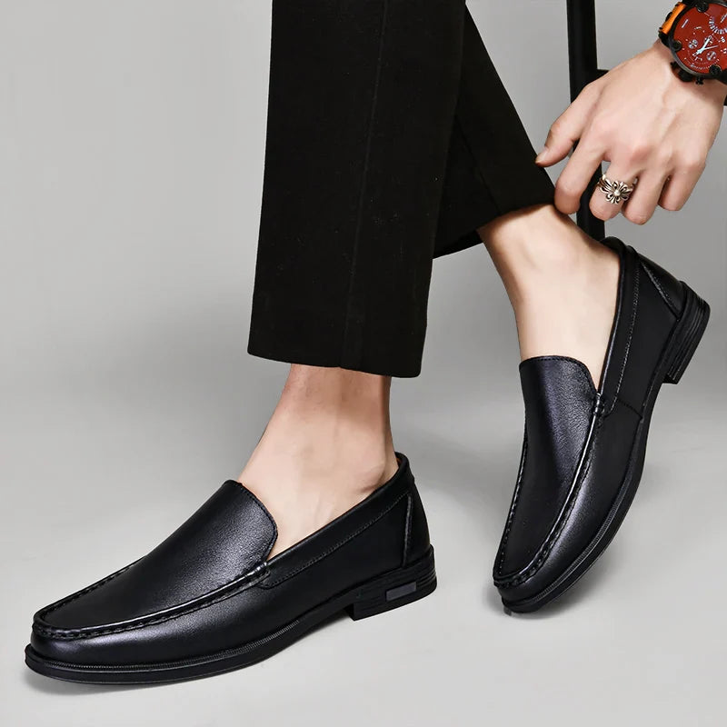 Contrast Stitching Square Toe Slip On Loafers