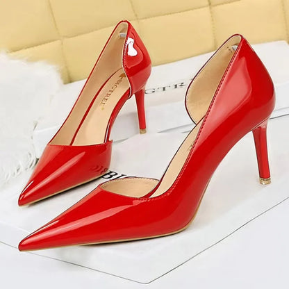 Pointed Closed Asymmetrical Cutout High Slender Heels