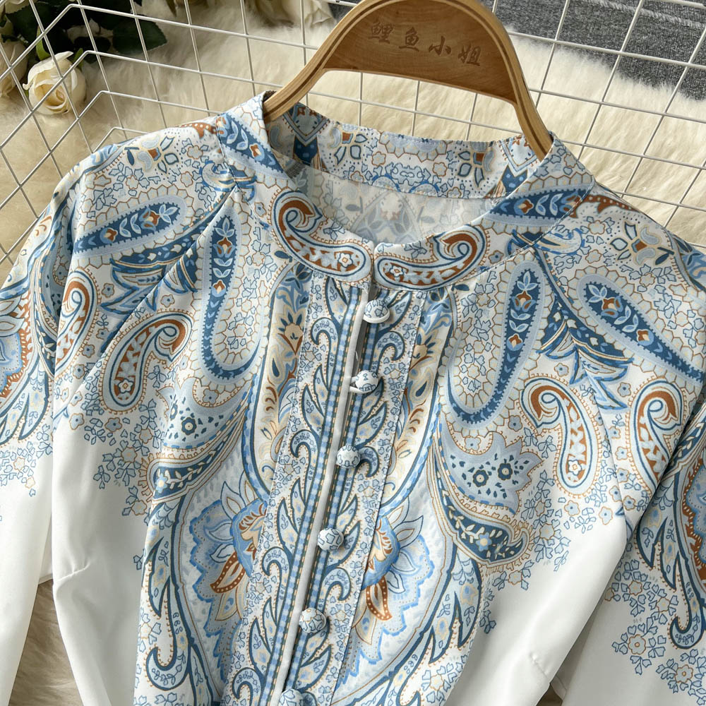 Paisley Printed Belted Bishop Sleeve Maxi Dress