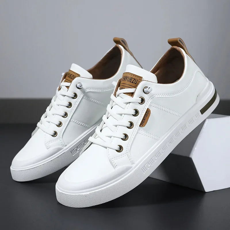 Laced Paneled Stitched Tabbed Flat Sneakers