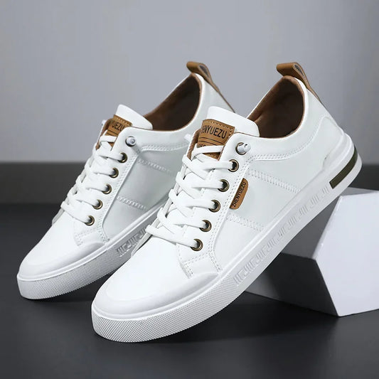 Laced Paneled Stitched Tabbed Flat Sneakers