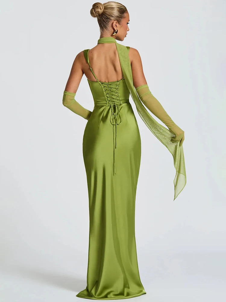 Square Strapped Sleeveless Ruched Fitted Long Dress
