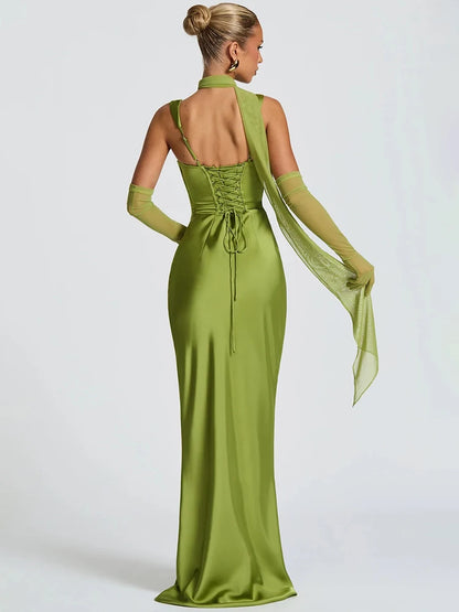 Square Strapped Sleeveless Ruched Fitted Long Dress