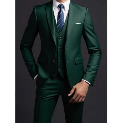 Solid Slim Three-Piece Suit Set