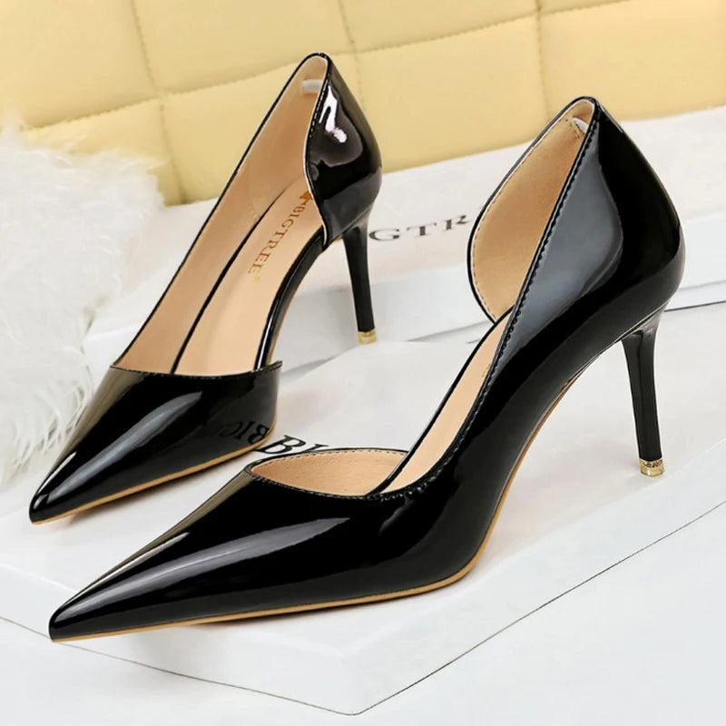 Pointed Closed Asymmetrical Cutout High Slender Heels