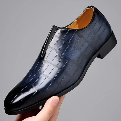 Glossy Crocodile Pattern Slip On Brogues Shoes