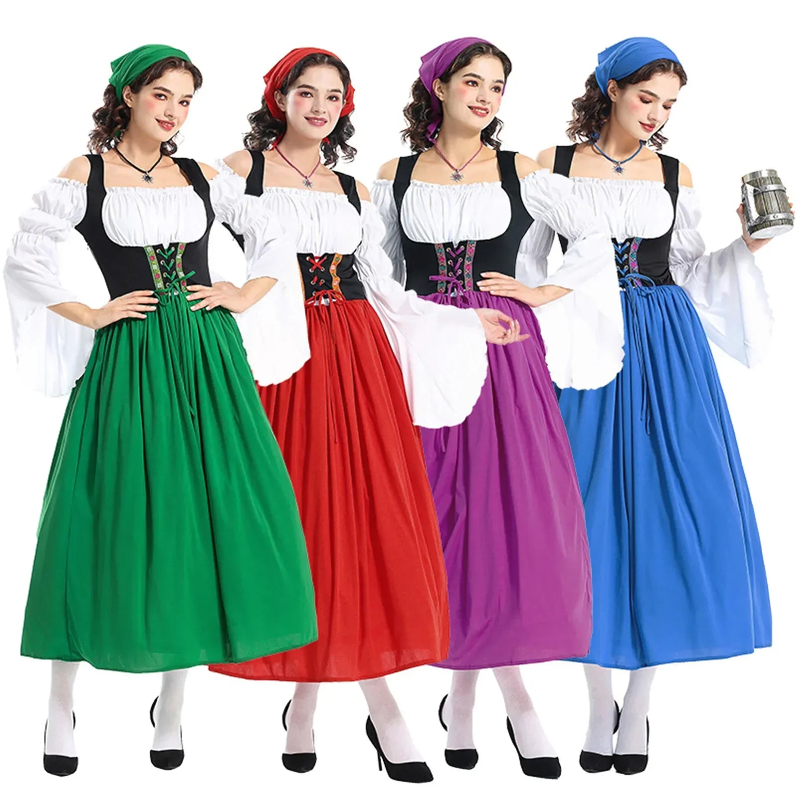 Women's Off-Shoulder Long Sleeve Lace-Up Maxi Oktoberfest Dress