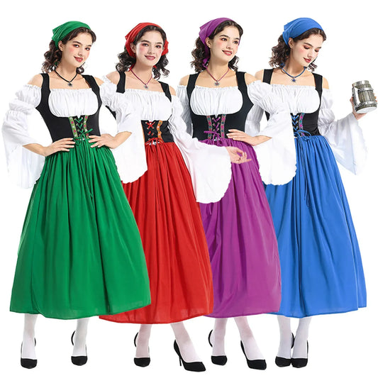 Women's Off-Shoulder Long Sleeve Lace-Up Maxi Oktoberfest Dress