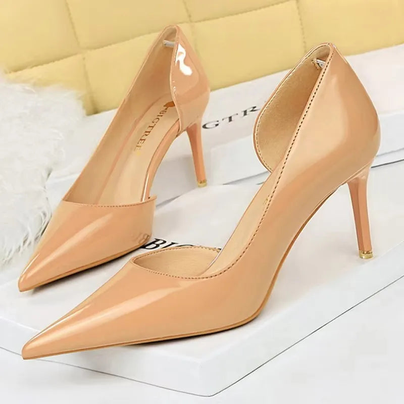 Pointed Closed Asymmetrical Cutout High Slender Heels