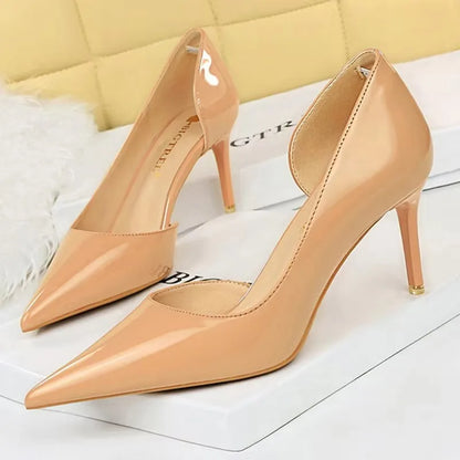 Pointed Closed Asymmetrical Cutout High Slender Heels