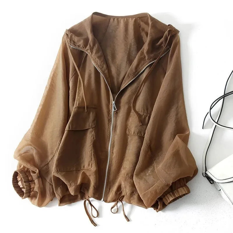Hooded Zipped Pocketed Cuffed Relaxed Jacket