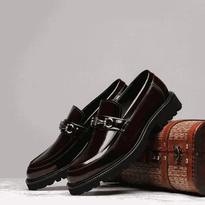 Polished Buckled Seamed Ridged Rounded Loafers